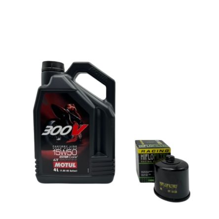 Pack 4L d'huile MOTUL 300V 15W-50 + Filtre a huile Hiflofiltro Racing HF138RC