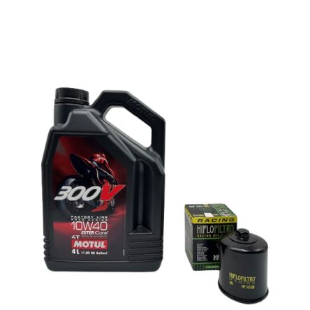 Pack 4L d'huile MOTUL 300V 10W-40 + Filtre a huile Hiflofiltro Racing HF303RC