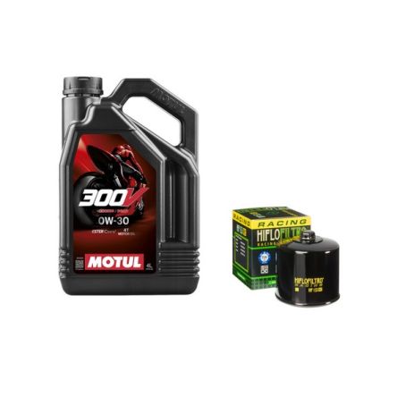 Pack 4L d'huile MOTUL 300V 0W-30 + Filtre a huile Hiflofiltro Racing HF153RC