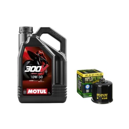 Pack 4L d'huile MOTUL 300V 10W-50 + Filtre a huile Hiflofiltro Racing HF205RC