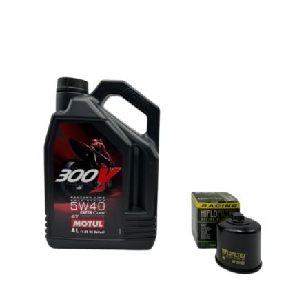 Pack 4L d'huile MOTUL 300V 5W-40 + Filtre a huile Hiflofiltro Racing HF205RC